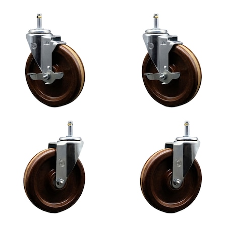 Service Caster 6 High Temp Phenolic Wheel Swivel 7/16'' Grip Ring Stem Caster Set 2 Brakes, 4PK SCC-GR20S615-PHSHT-TLB-716138-2-S-2